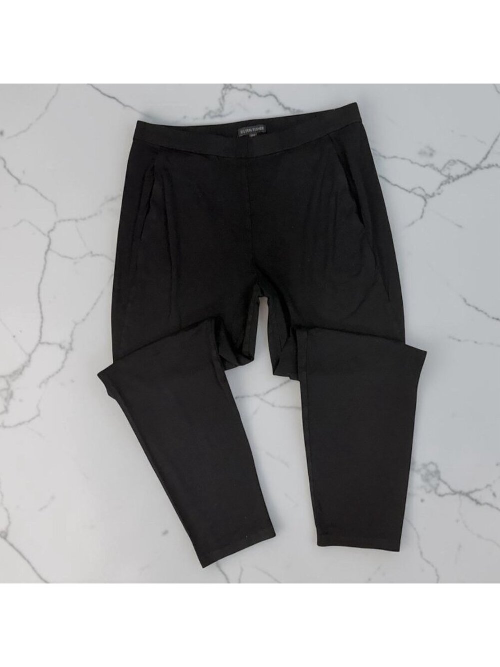 Eileen Fisher Pants Size Small Black Jersey Knit Pull On Tapered Ankle Pockets